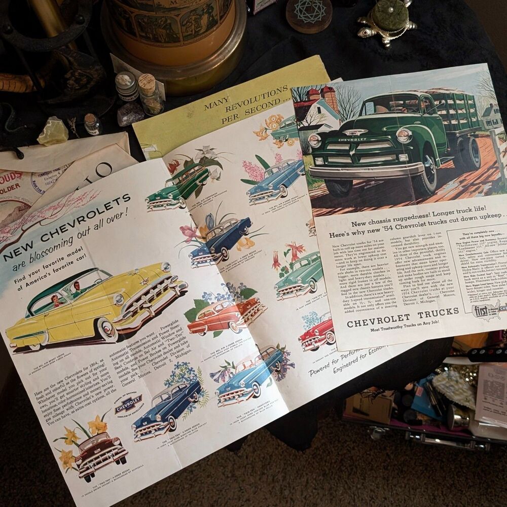 Vintage Chevrolet Automative Truck/Car Ad Lot 50s Floral Illustration